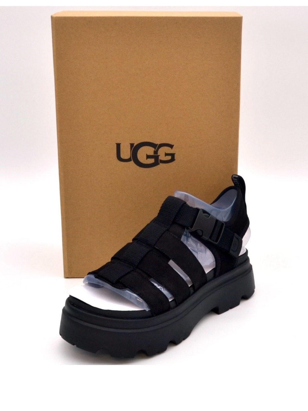 UGG Womenβs Cora Black Strappy Platform Sandal with Buckle